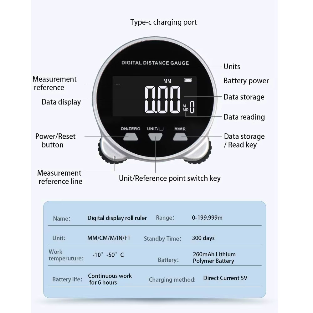 Metro Digital Pantalla Lcd Regla Rodillo